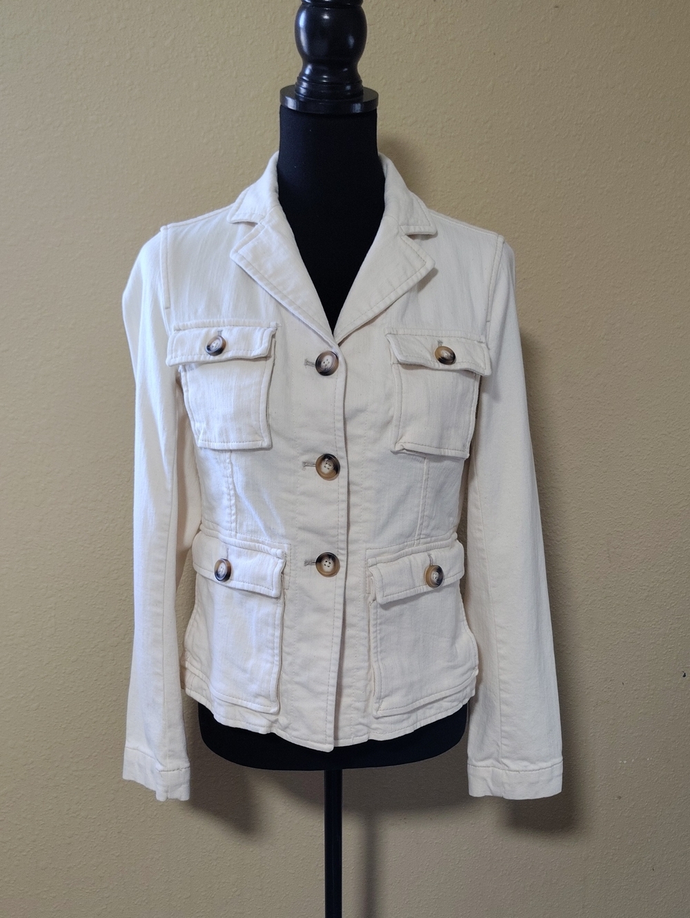 Vintage Gap Cotton Stretch Button Lapel Collar Pockets Utility Jacket Size S Y2K